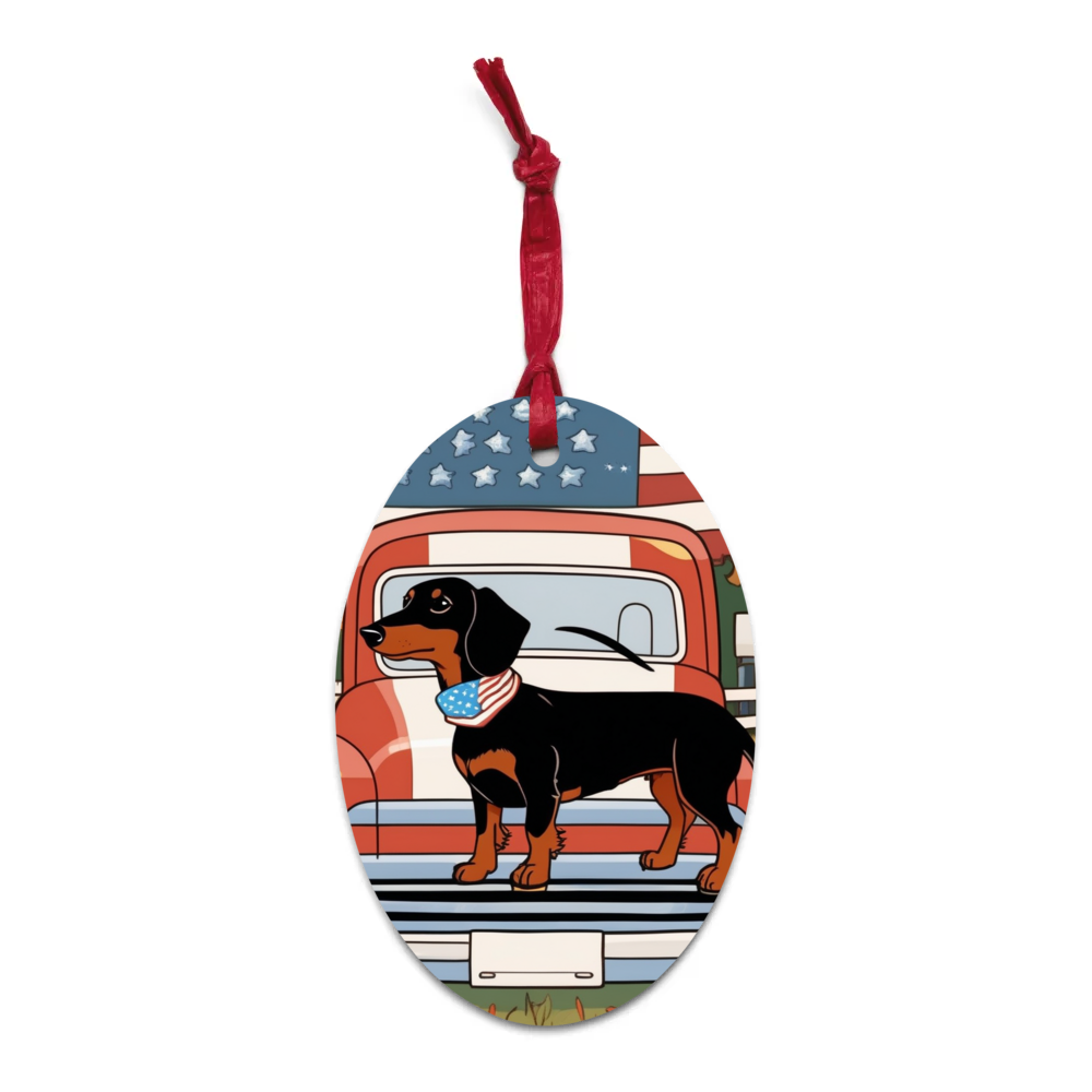 PugMug Custom Black Dachshund Wooden Ornament