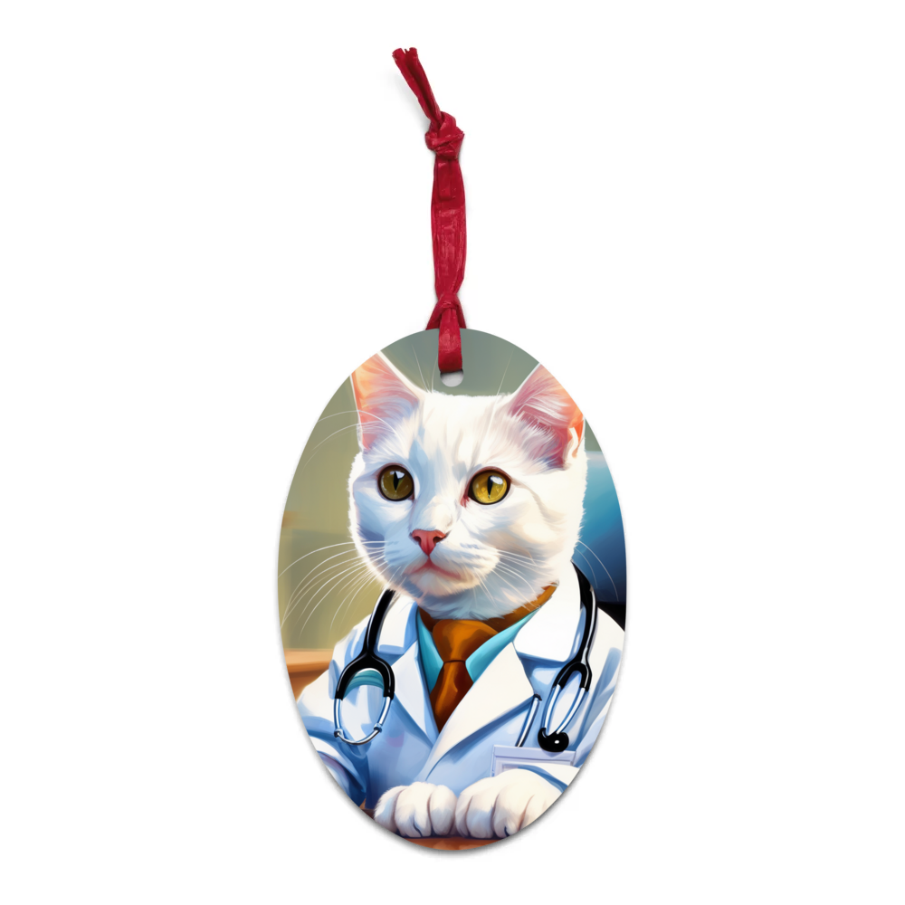 PugMug Custom White Companion Cat Wooden Ornament