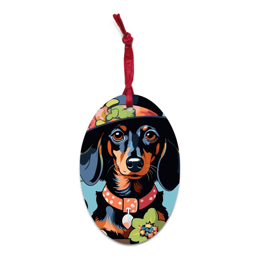 PugMug Custom Black Dachshund Wooden Ornament