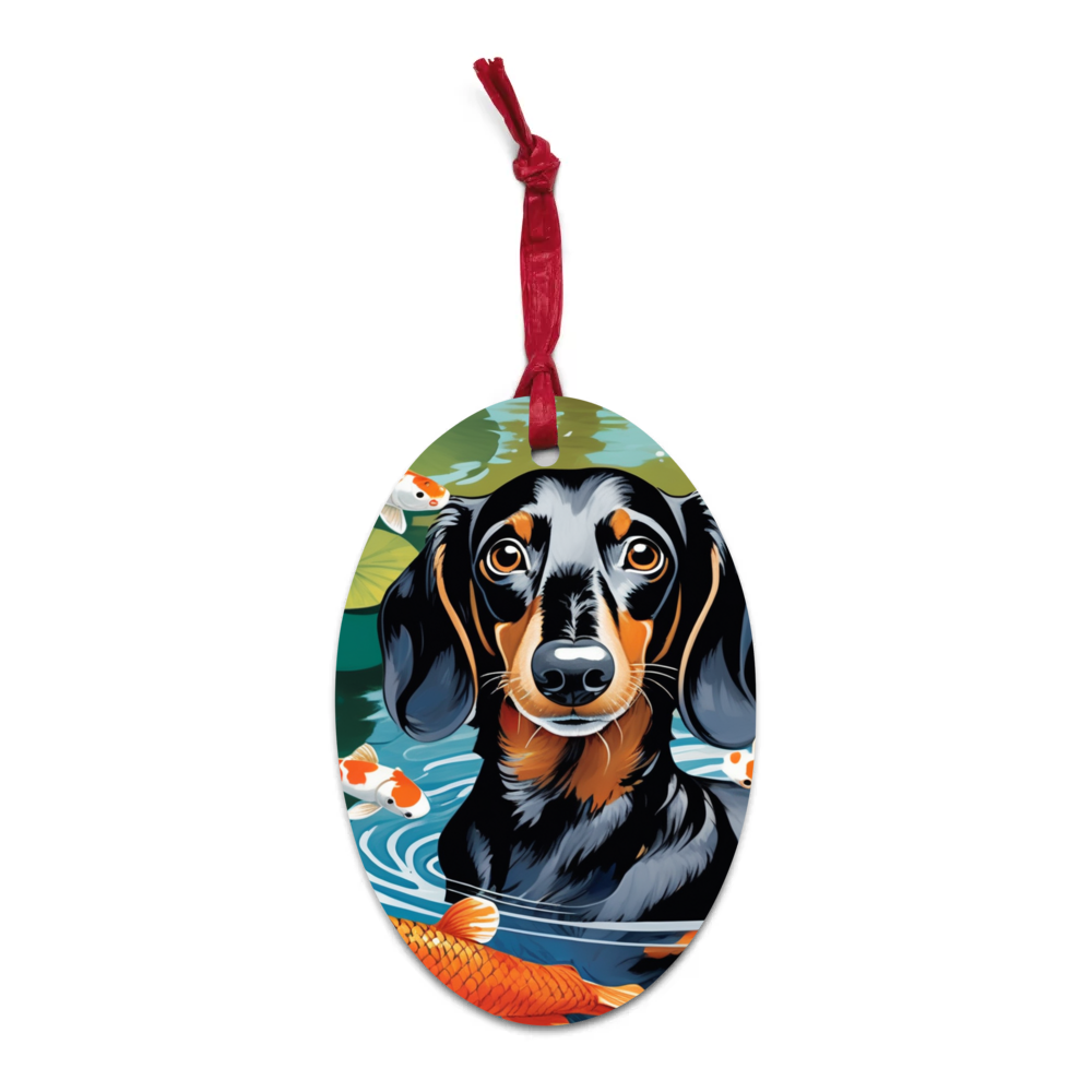 PugMug Custom Black Dachshund Wooden Ornament