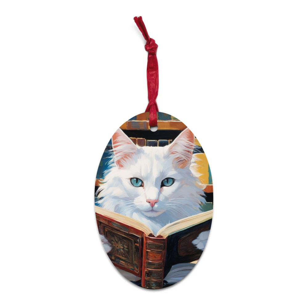 PugMug Custom White Companion Cat Wooden Ornament