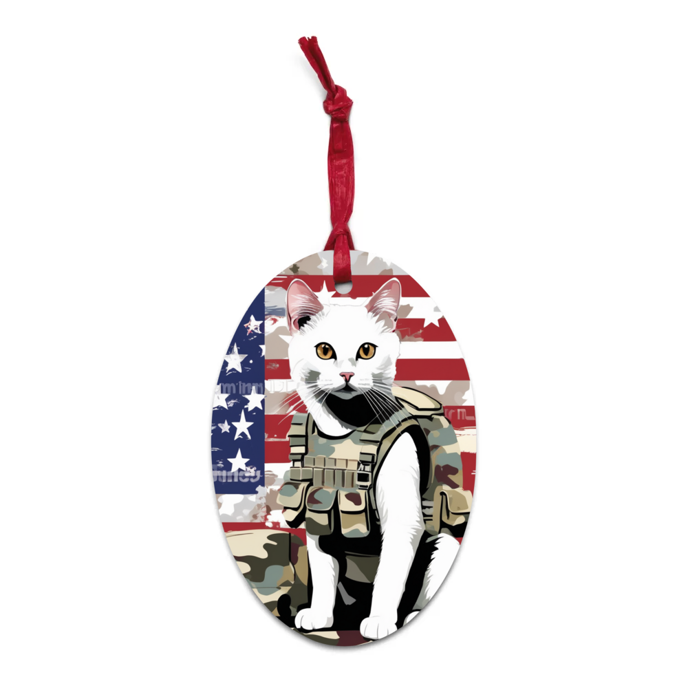 PugMug Custom White Companion Cat Wooden Ornament