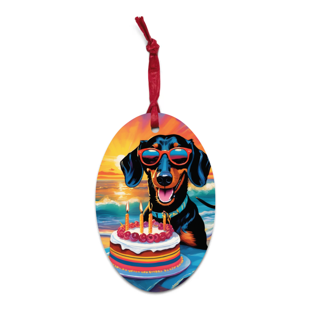 PugMug Custom Black Dachshund Wooden Ornament