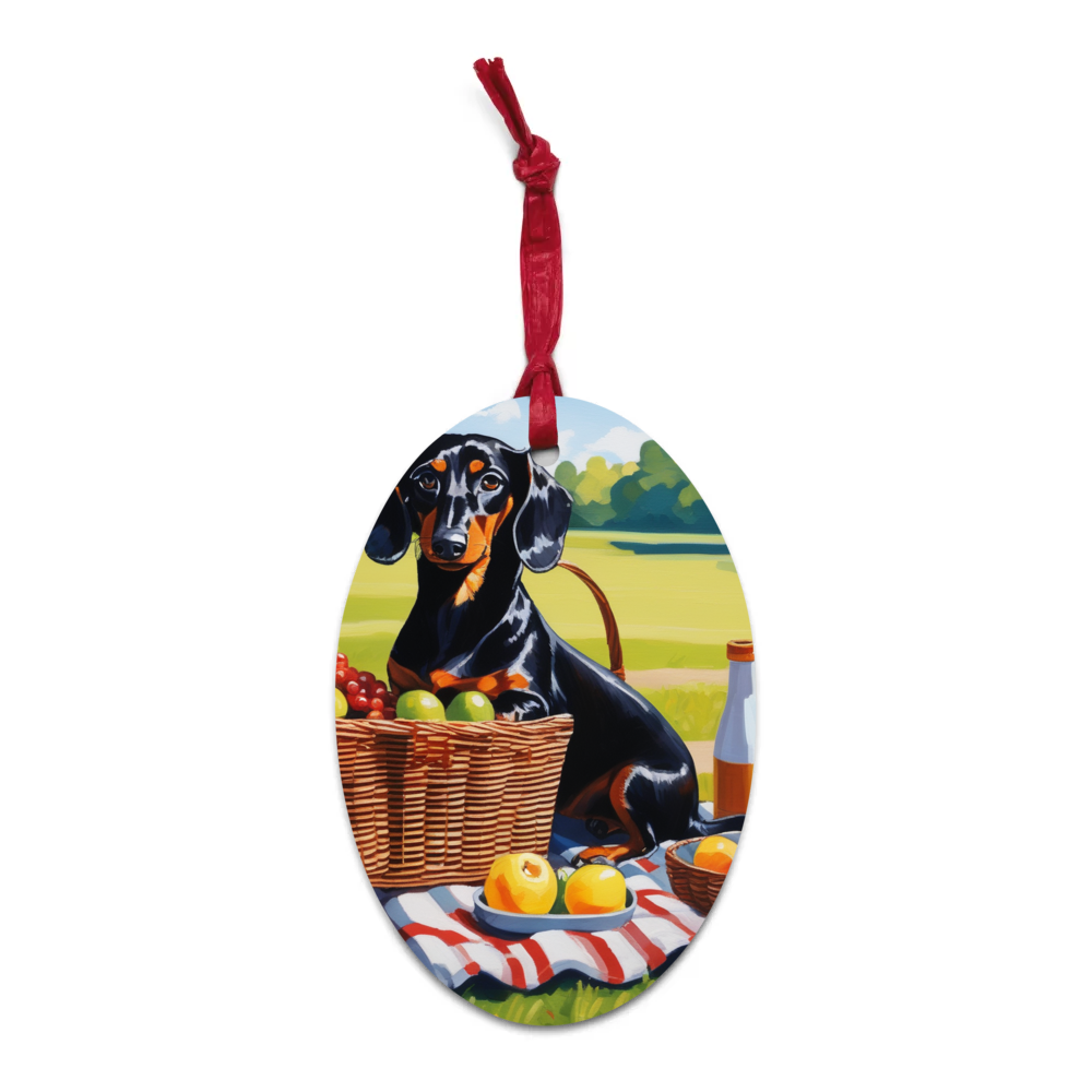 PugMug Custom Black Dachshund Wooden Ornament