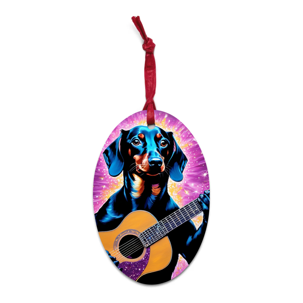 PugMug Custom Black Dachshund Wooden Ornament