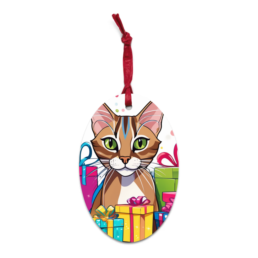 PugMug Custom Tabby Abyssinian Cat Wooden Ornament
