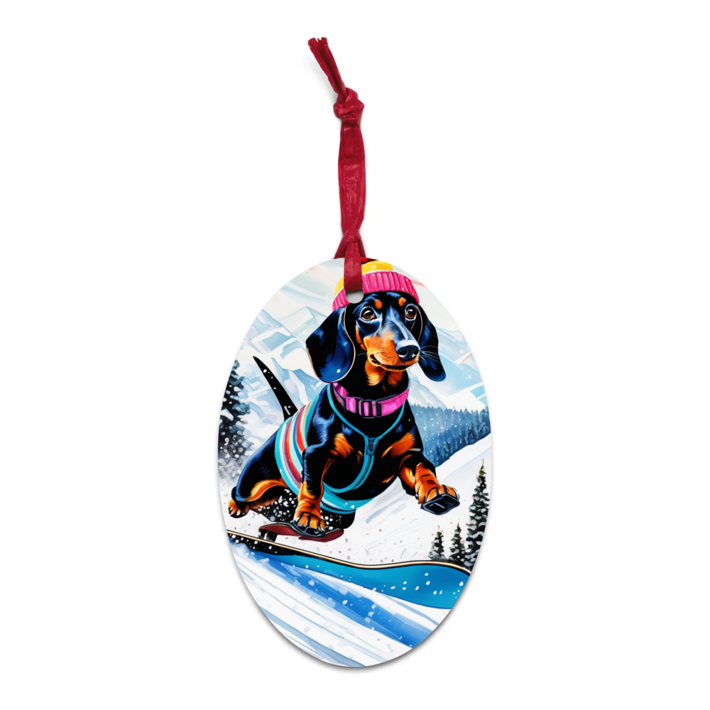 PugMug Custom Black Dachshund Wooden Ornament