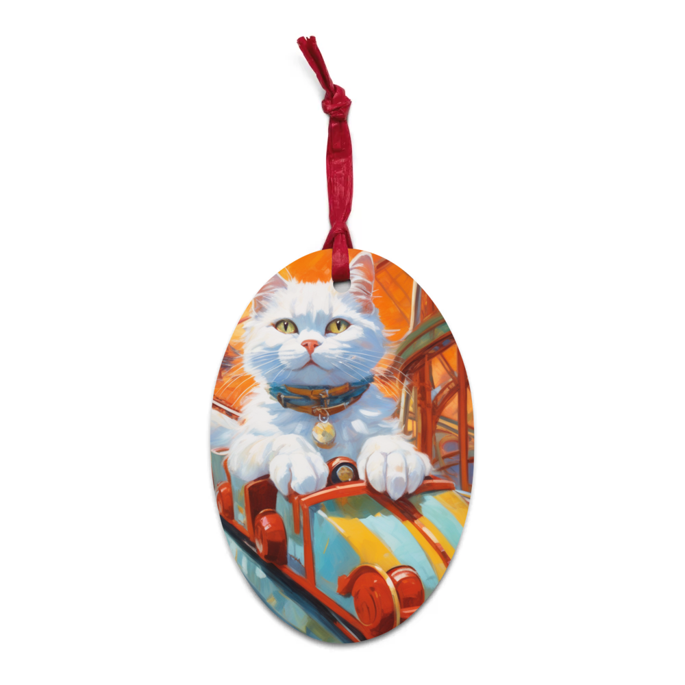 PugMug Custom White Companion Cat Wooden Ornament