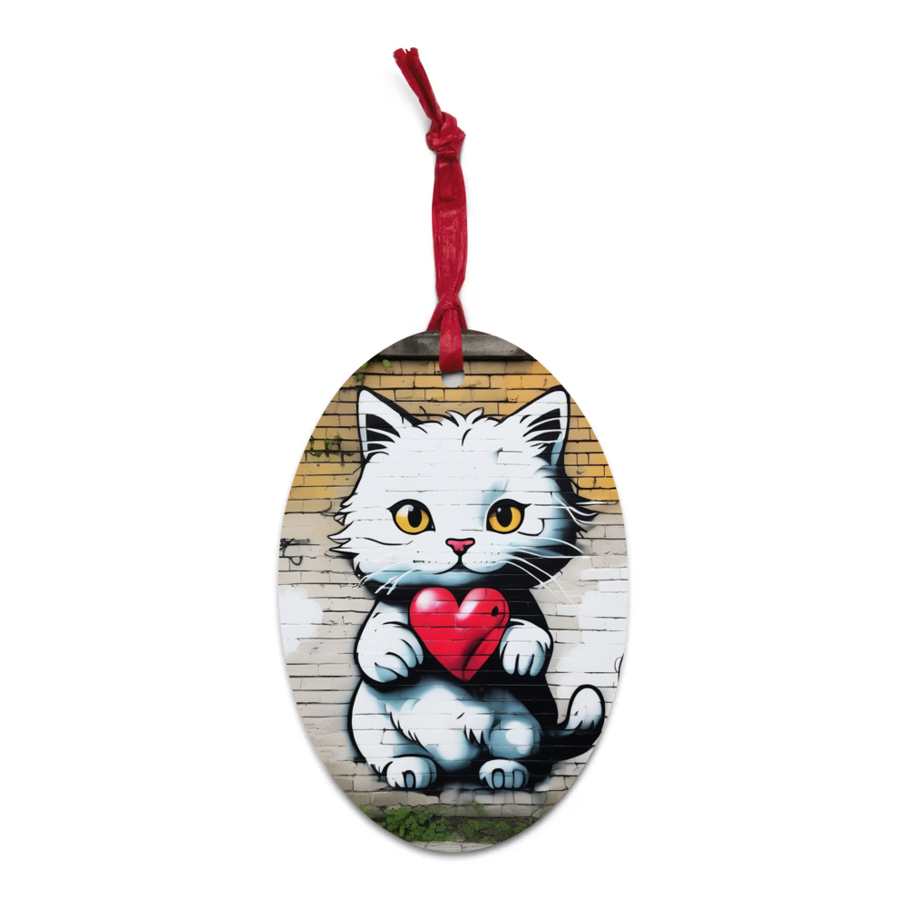 PugMug Custom White Companion Cat Wooden Ornament