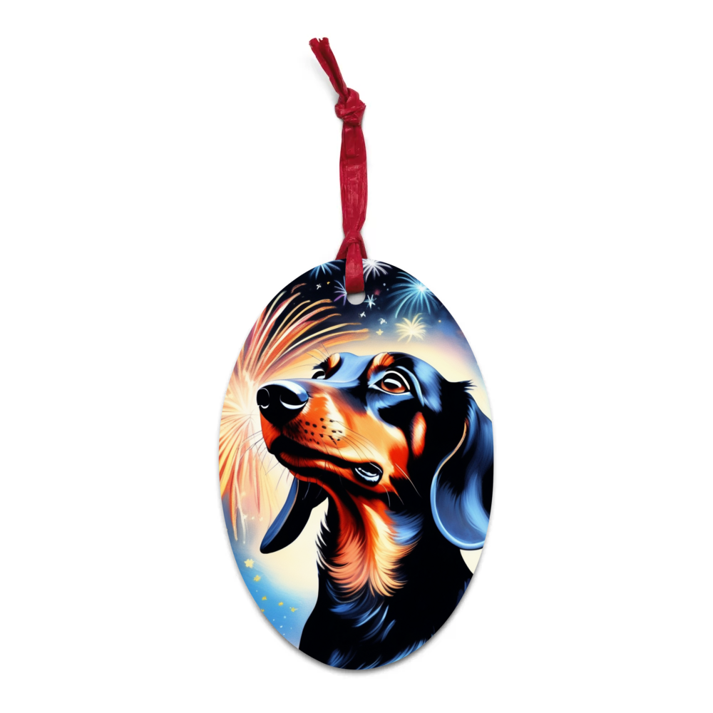 PugMug Custom Black Dachshund Wooden Ornament