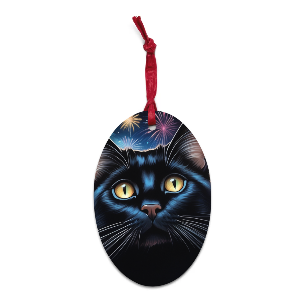 PugMug Custom Black Companion Cat Wooden Ornament