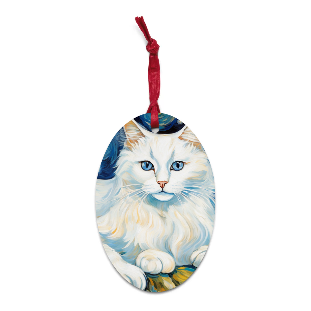 PugMug Custom White Ragdoll Cat Wooden Ornament