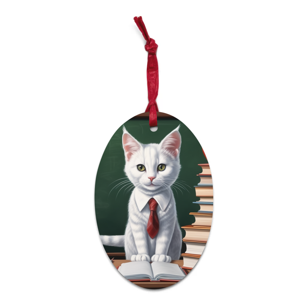 PugMug Custom White Companion Cat Wooden Ornament
