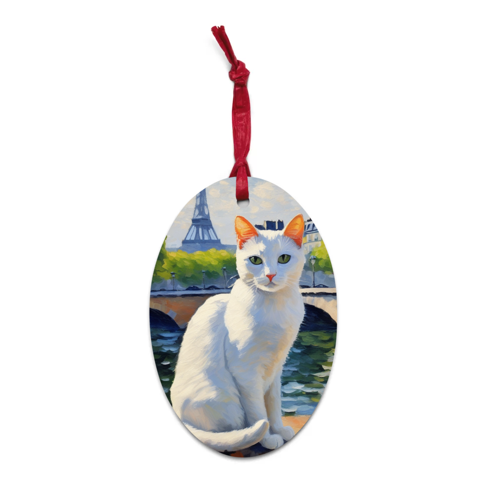PugMug Custom White Companion Cat Wooden Ornament