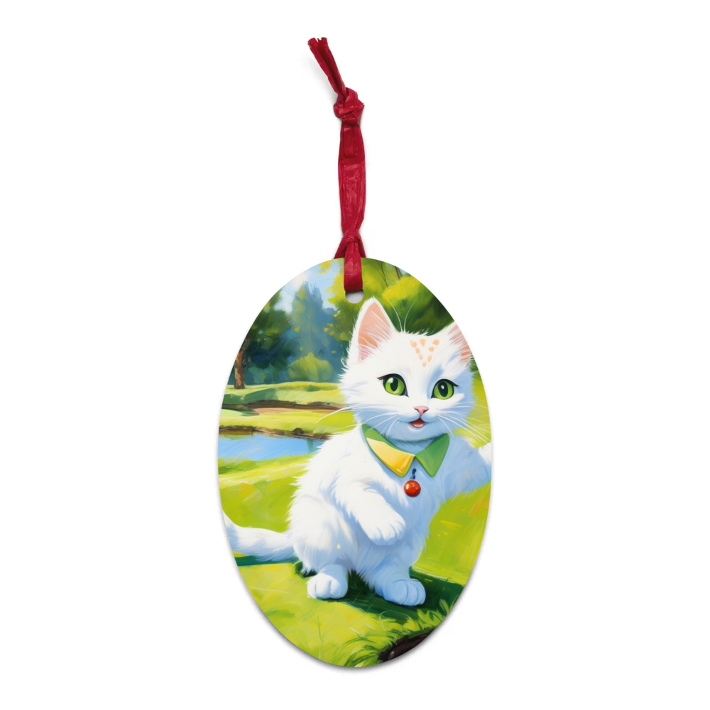 PugMug Custom White Companion Cat Wooden Ornament