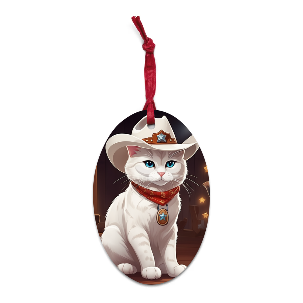 PugMug Custom White Companion Cat Wooden Ornament