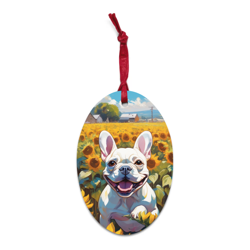 PugMug Custom White French Bulldog Wooden Ornament