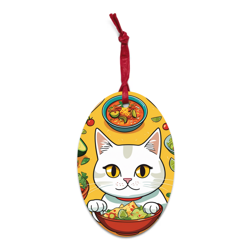 PugMug Custom White Companion Cat Wooden Ornament