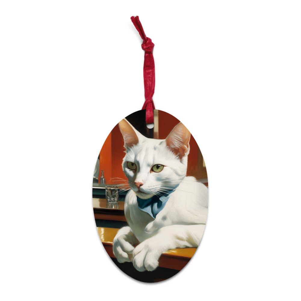 PugMug Custom White Companion Cat Wooden Ornament