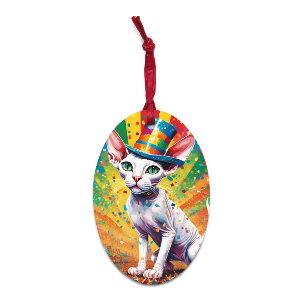 PugMug Custom White Sphynx Cat Wooden Ornament