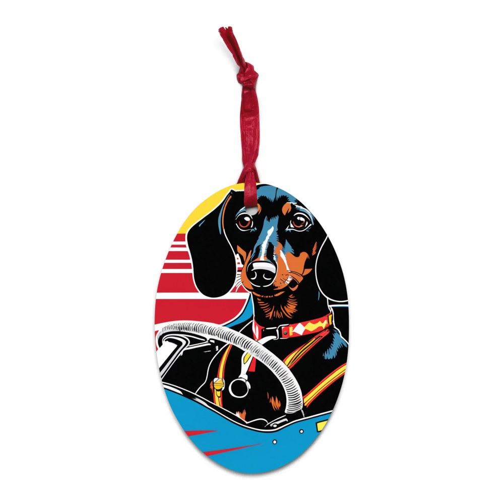 PugMug Custom Black Dachshund Wooden Ornament
