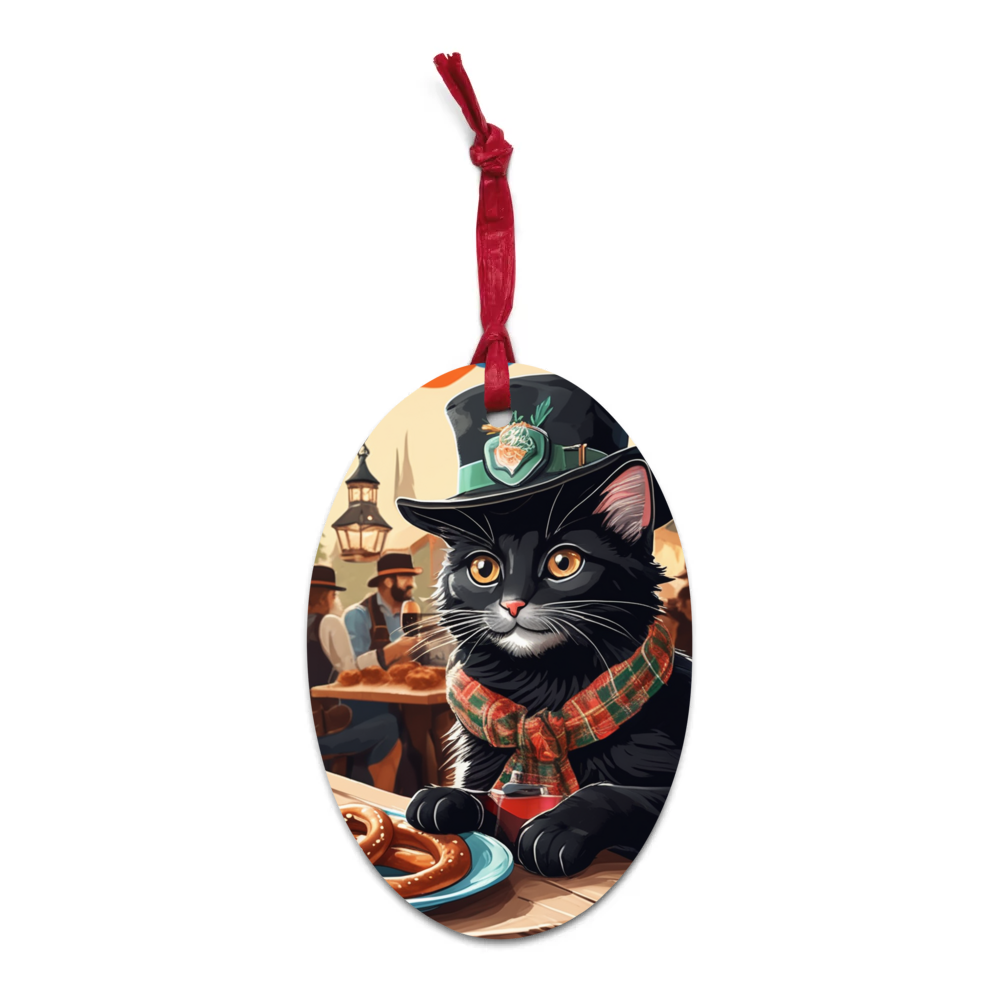 PugMug Custom Black Companion Cat Wooden Ornament
