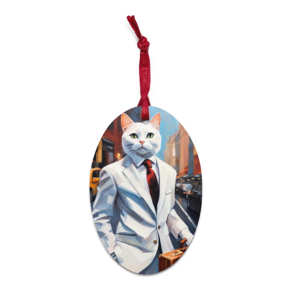 PugMug Custom White Companion Cat Wooden Ornament