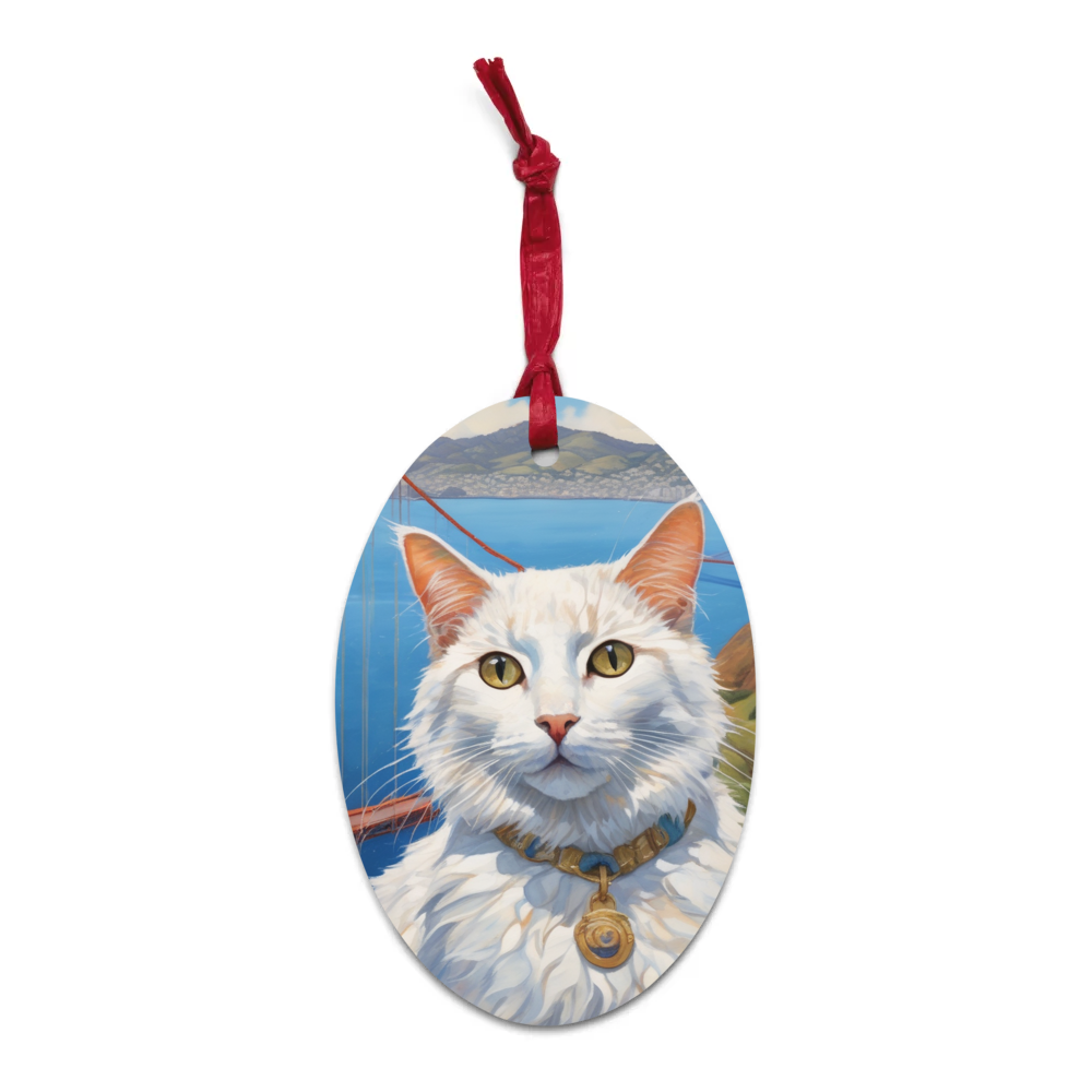 PugMug Custom White Companion Cat Wooden Ornament
