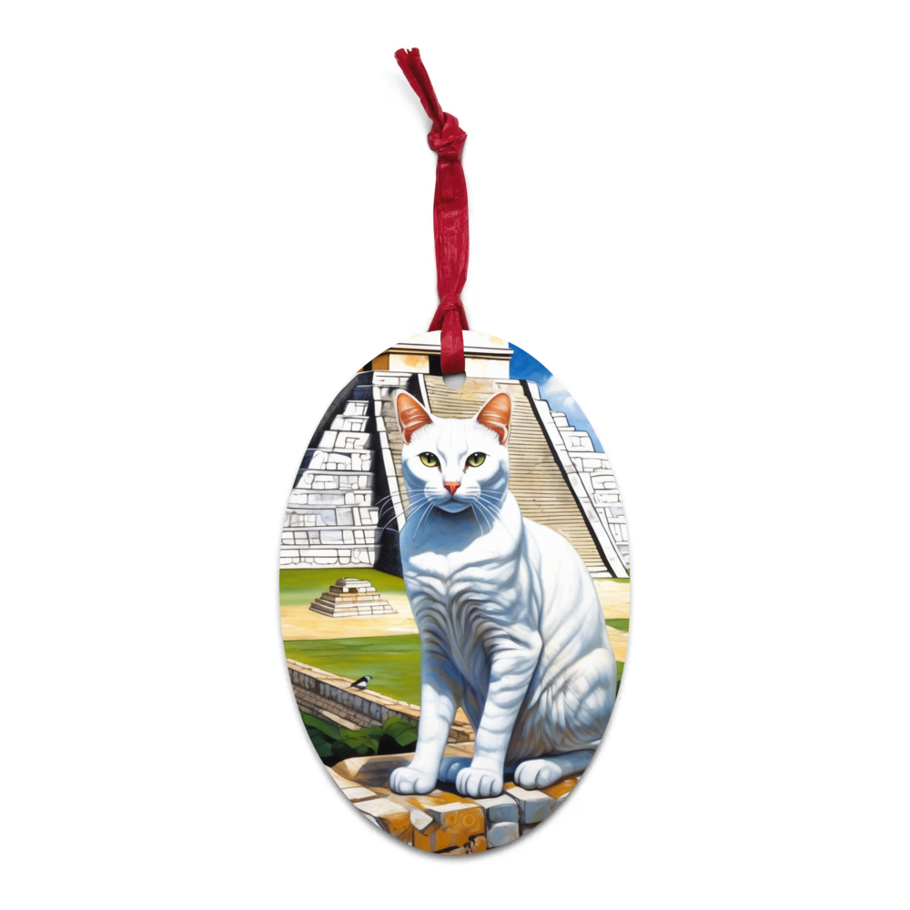 PugMug Custom White Companion Cat Wooden Ornament