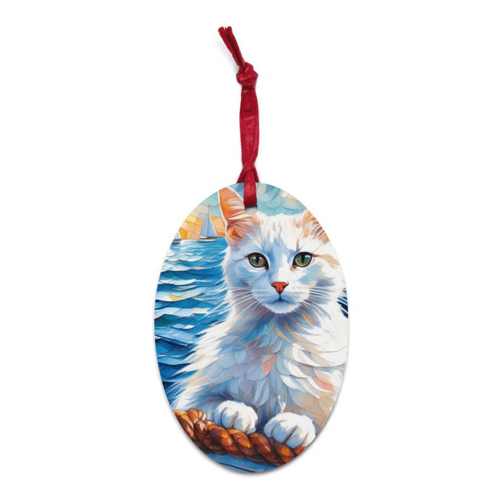 PugMug Custom White Companion Cat Wooden Ornament