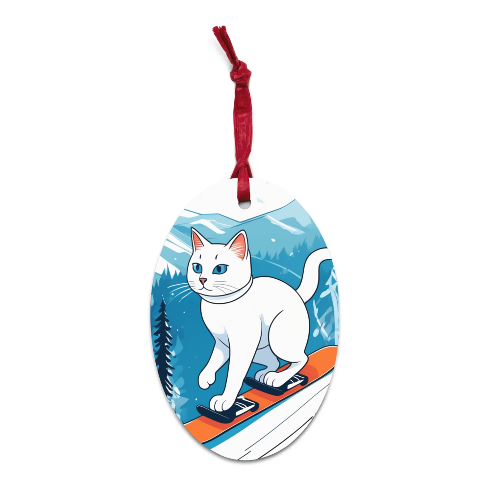 PugMug Custom White Companion Cat Wooden Ornament