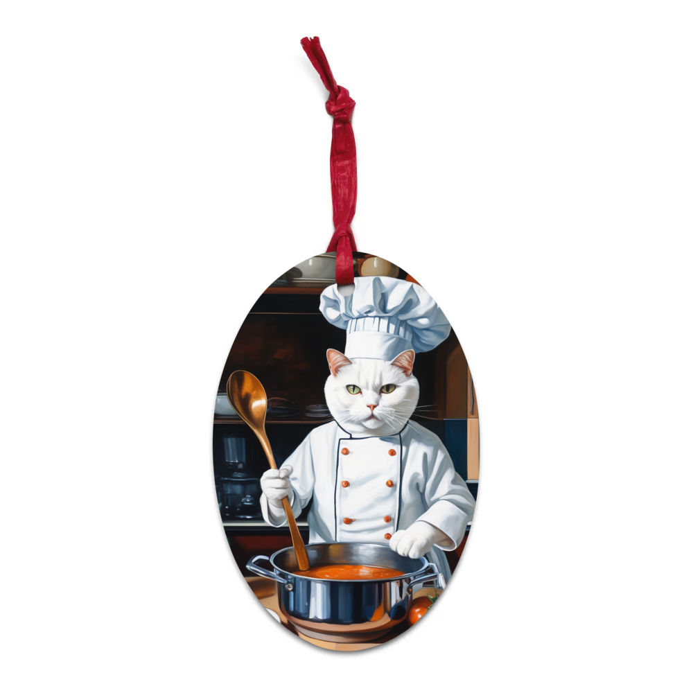 PugMug Custom White Companion Cat Wooden Ornament