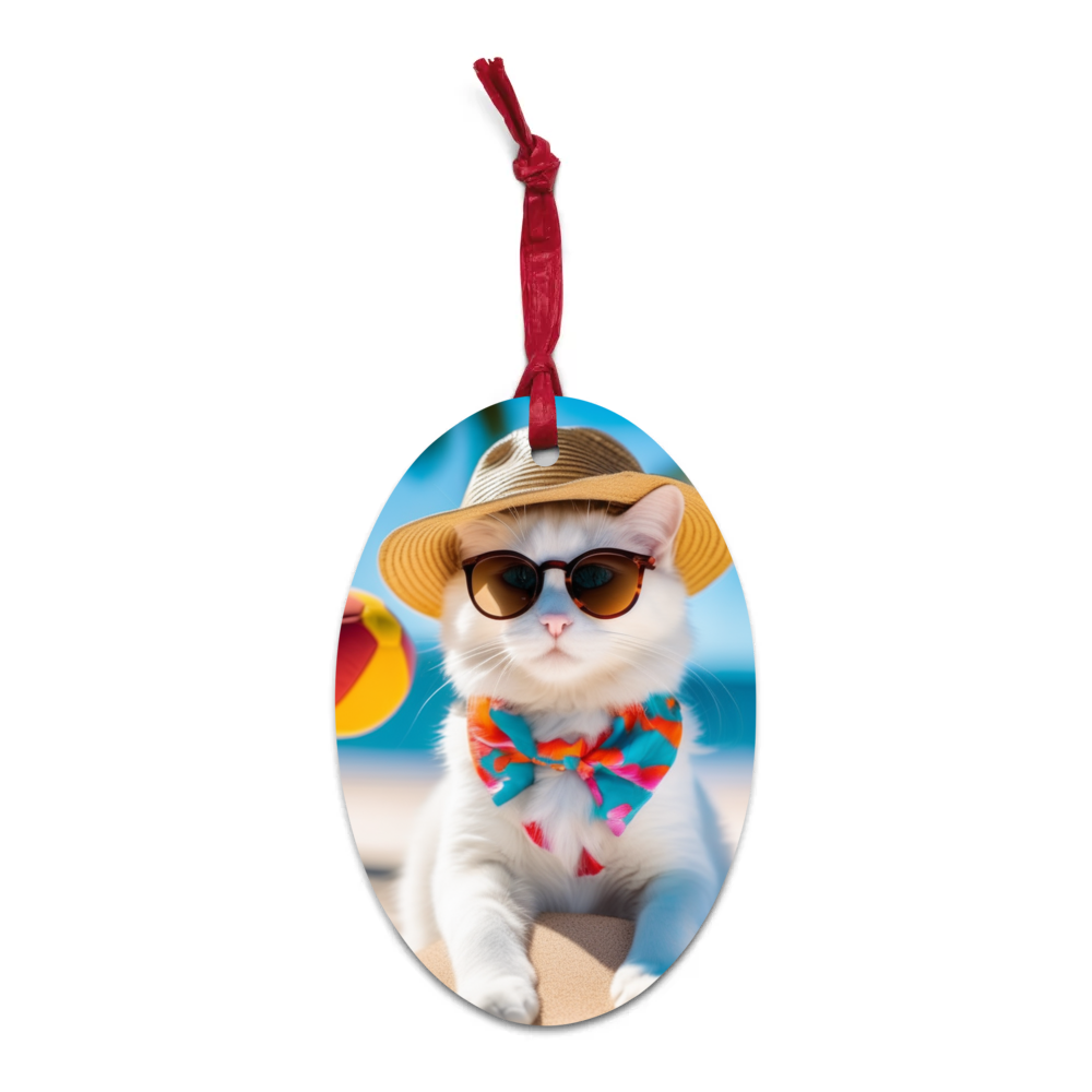 PugMug Custom White Companion Cat Wooden Ornament