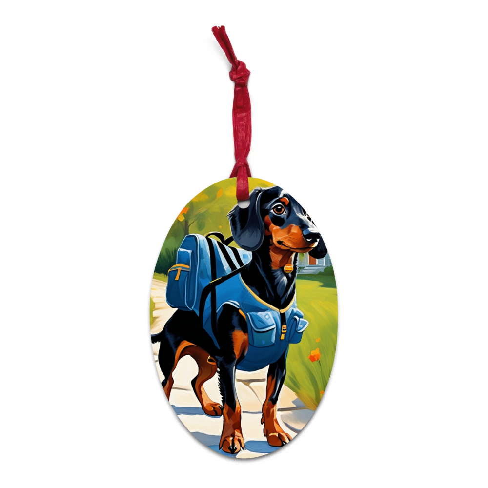 PugMug Custom Black Dachshund Wooden Ornament