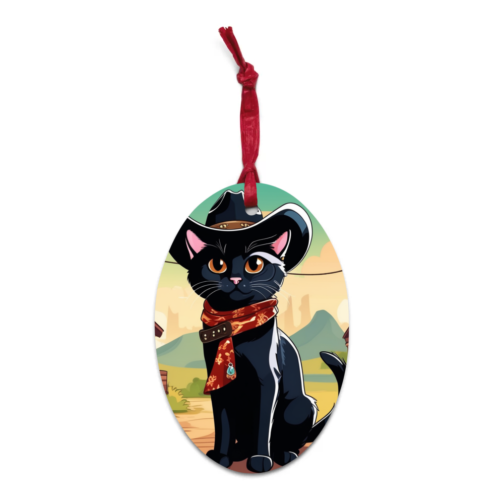 PugMug Custom Black Companion Cat Wooden Ornament