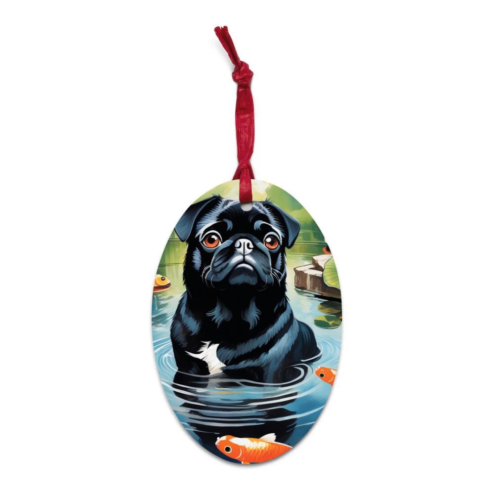 PugMug Custom Black Pug Wooden Ornament