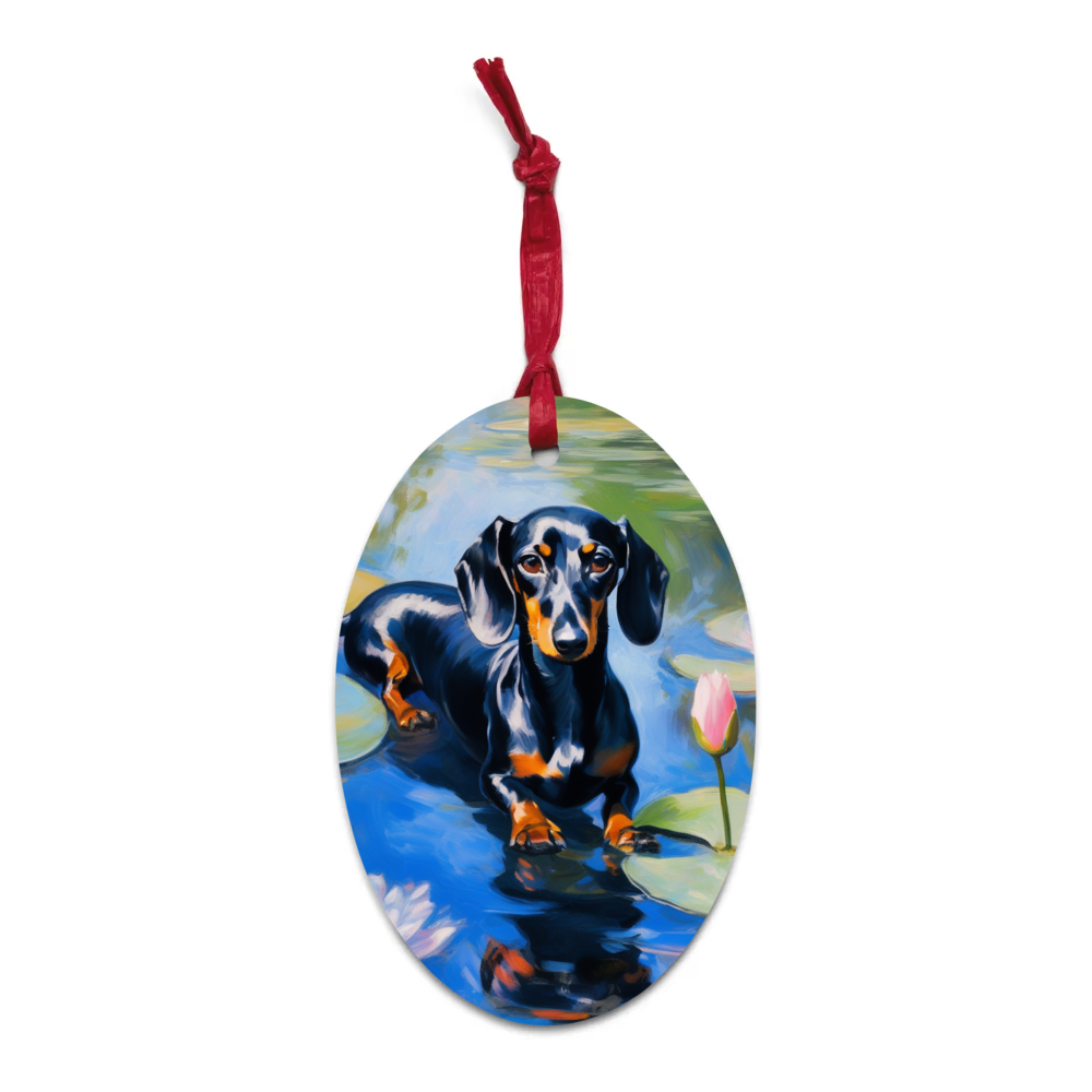 PugMug Custom Black Dachshund Wooden Ornament