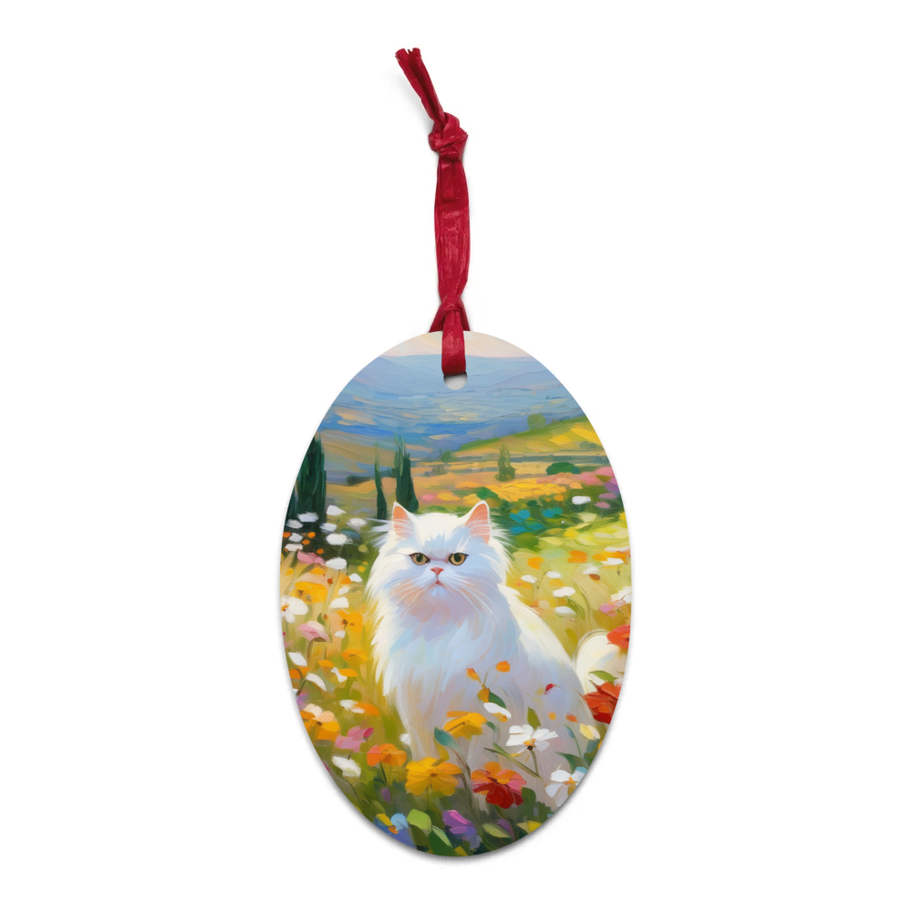 PugMug Custom White Persian Cat Wooden Ornament