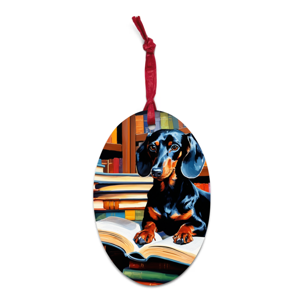 PugMug Custom Black Dachshund Wooden Ornament