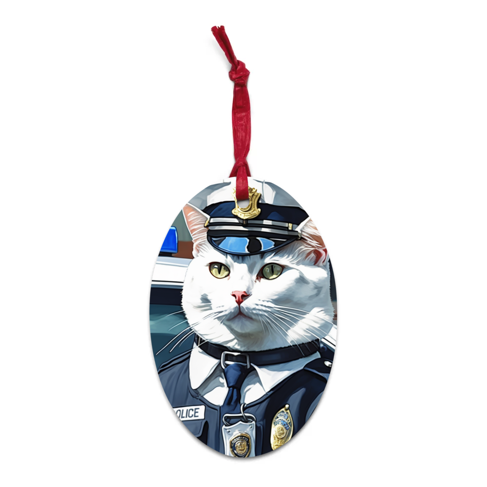 PugMug Custom White Companion Cat Wooden Ornament