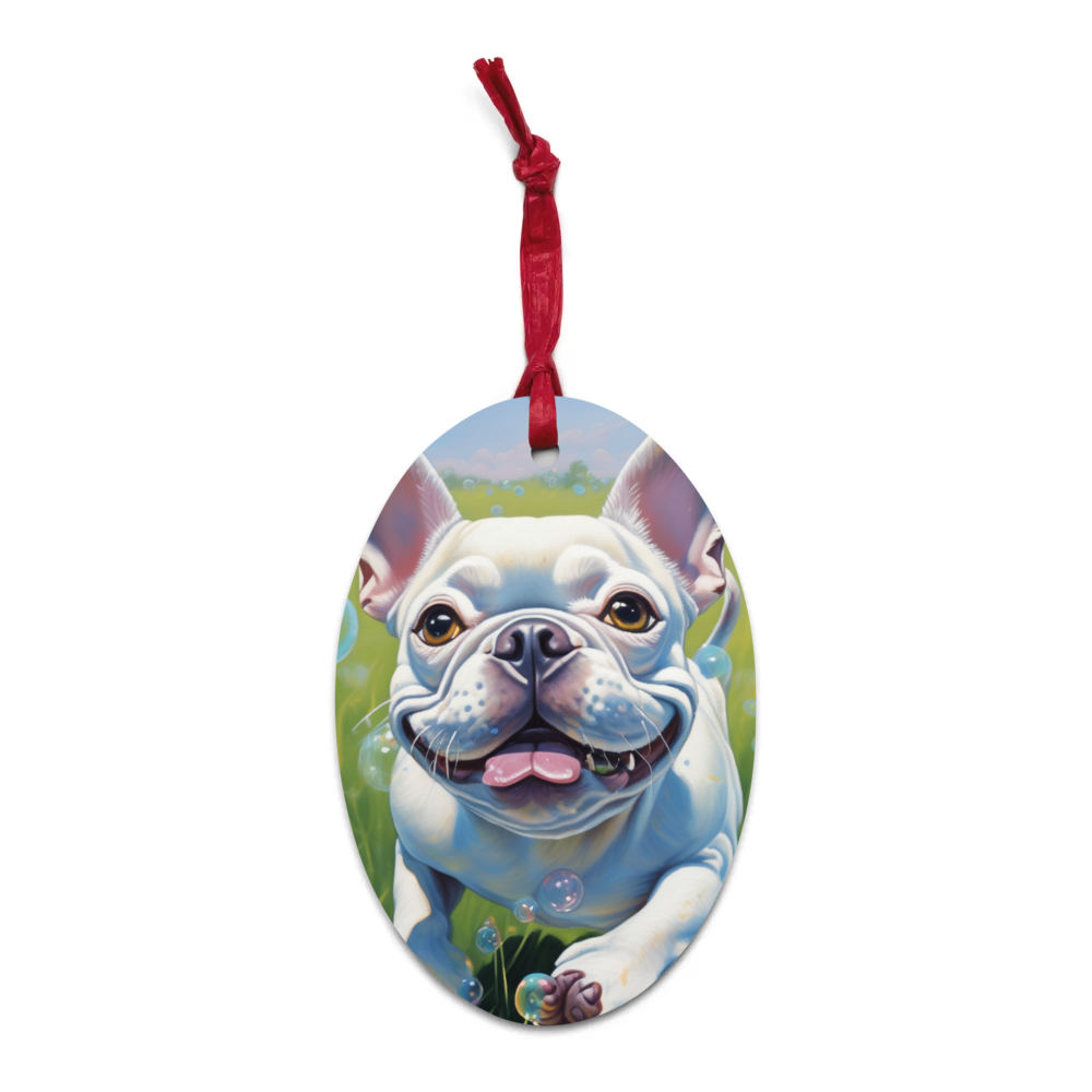 PugMug Custom White French Bulldog Wooden Ornament