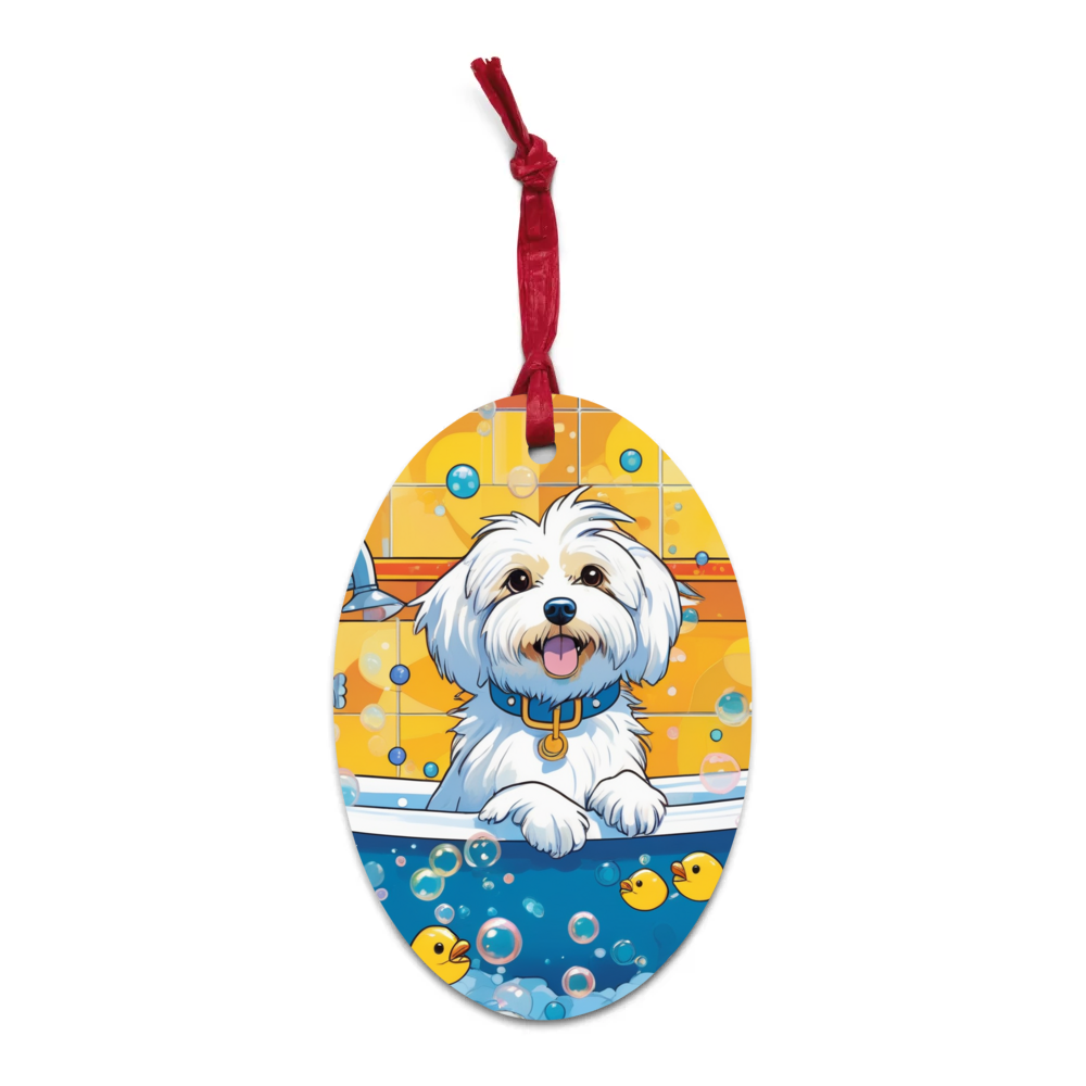 PugMug Custom White Havanese Dog Wooden Ornament