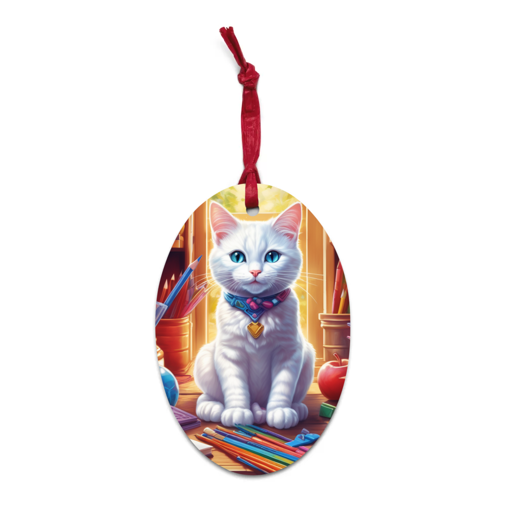 PugMug Custom White Companion Cat Wooden Ornament