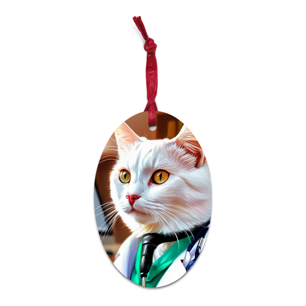 PugMug Custom White Companion Cat Wooden Ornament