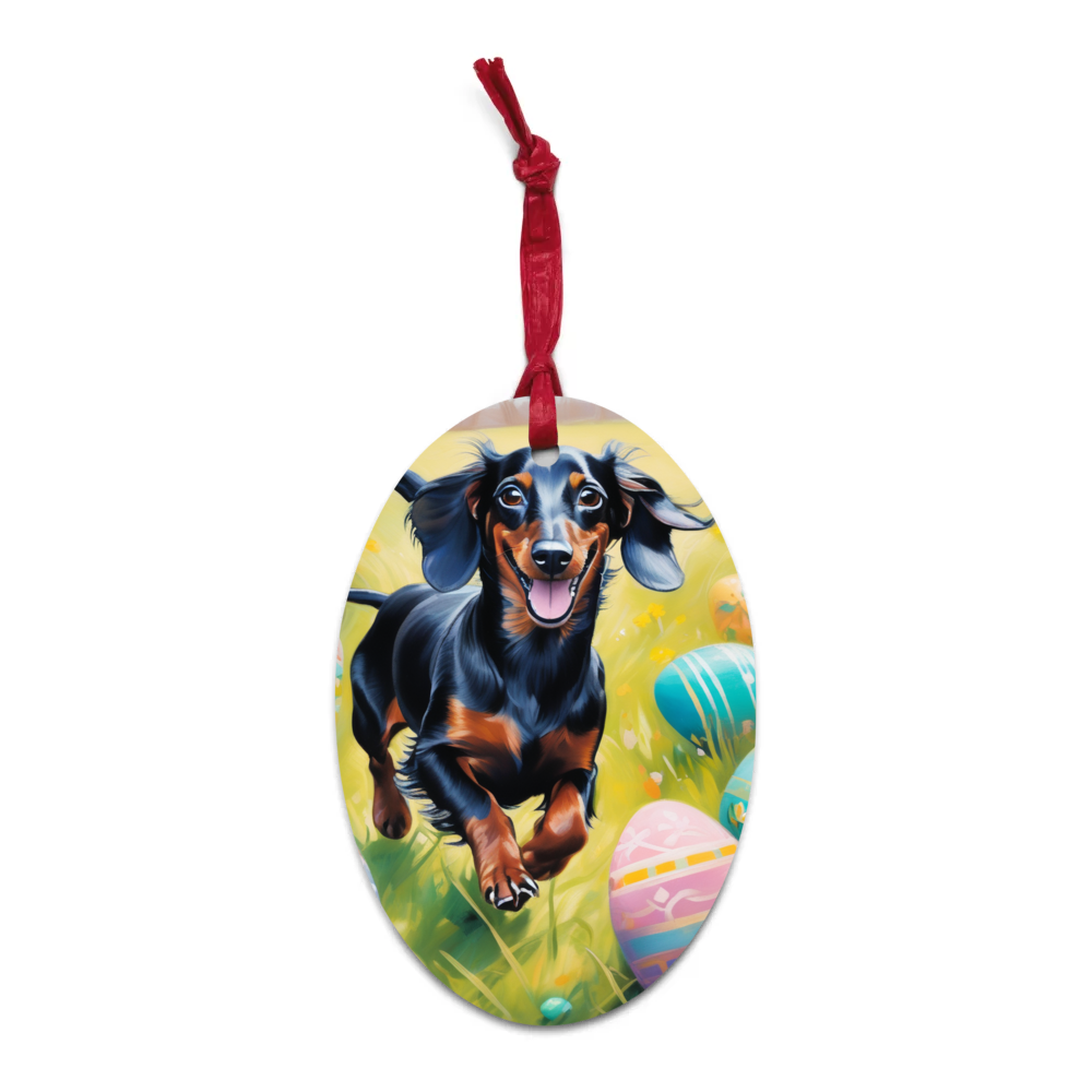 PugMug Custom Black Dachshund Wooden Ornament