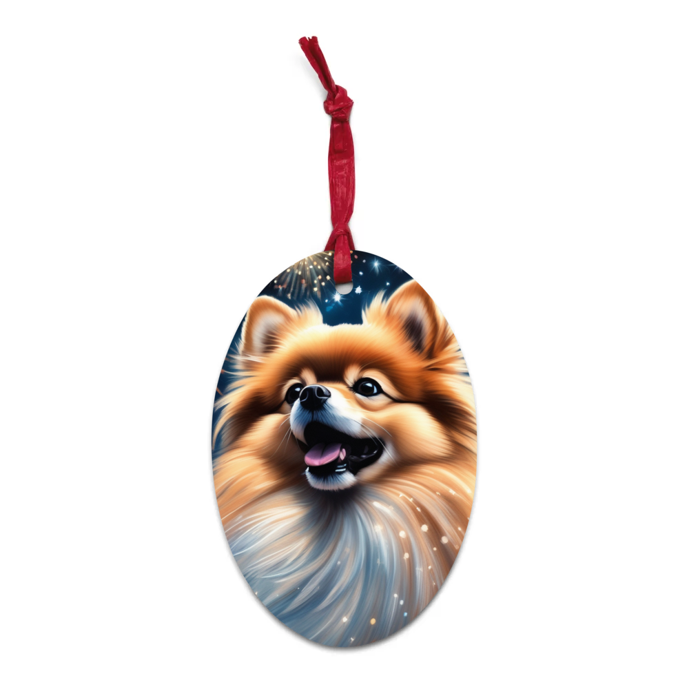 PugMug Custom Tan Pomeranian Wooden Ornament