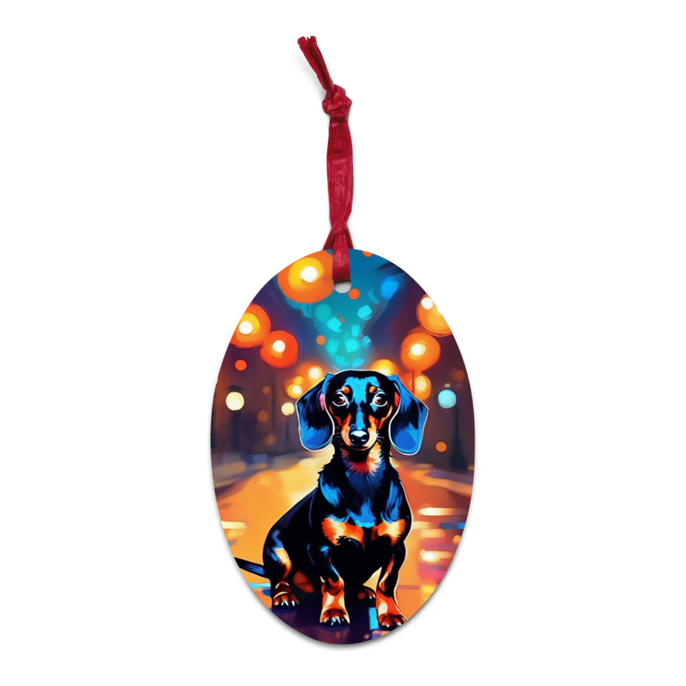 PugMug Custom Black Dachshund Wooden Ornament
