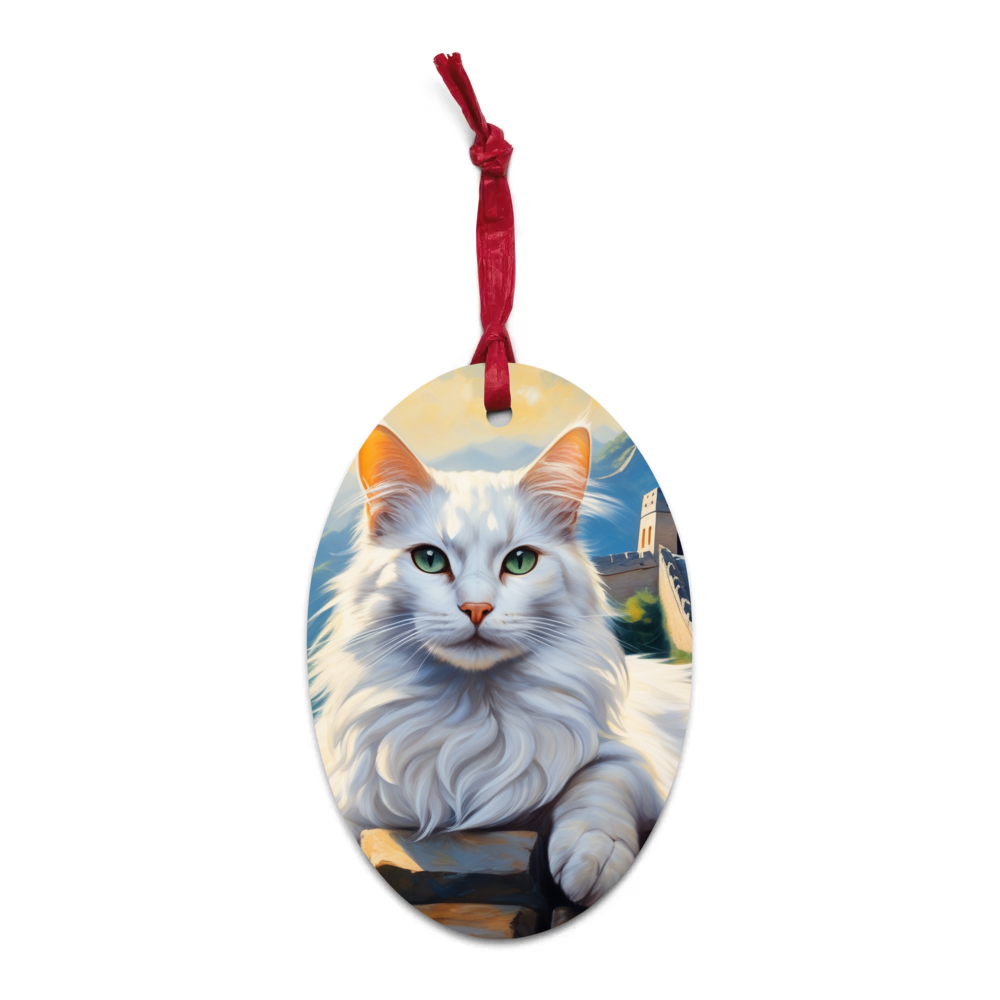 PugMug Custom White Companion Cat Wooden Ornament