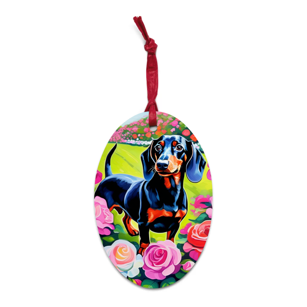 PugMug Custom Black Dachshund Wooden Ornament