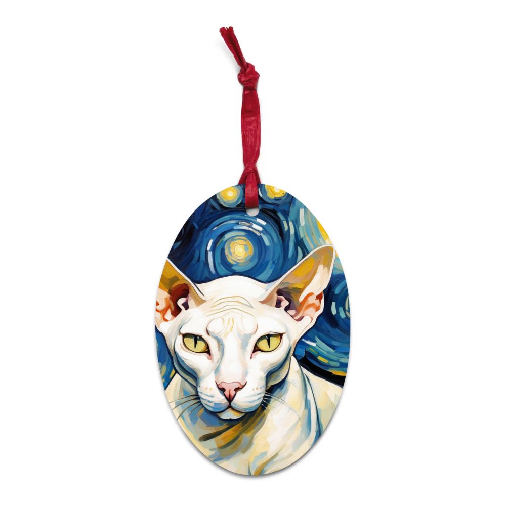 PugMug Custom White Sphynx Cat Wooden Ornament